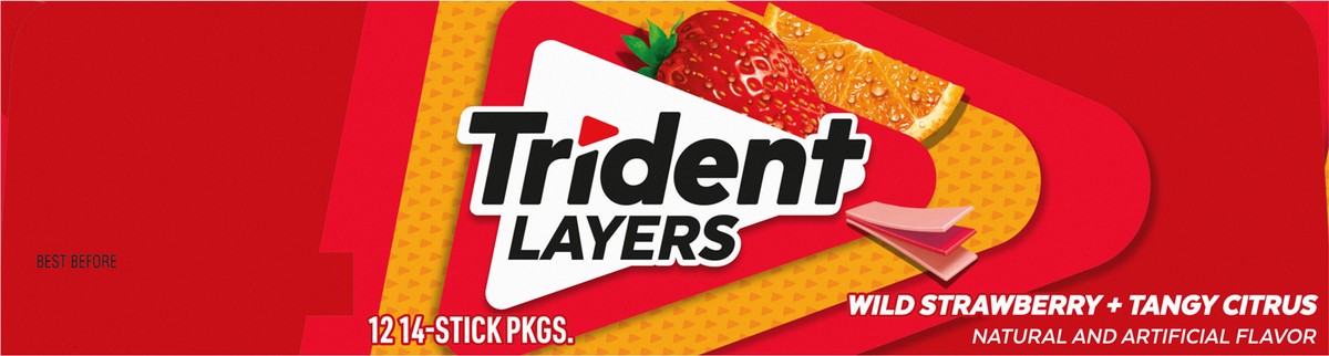 slide 2 of 9, Trident Layers Wild Strawberry & Tangy Citrus Sugar Free Gum, 12 Packs of 14 Pieces (168 Total Pieces), 14.22 oz