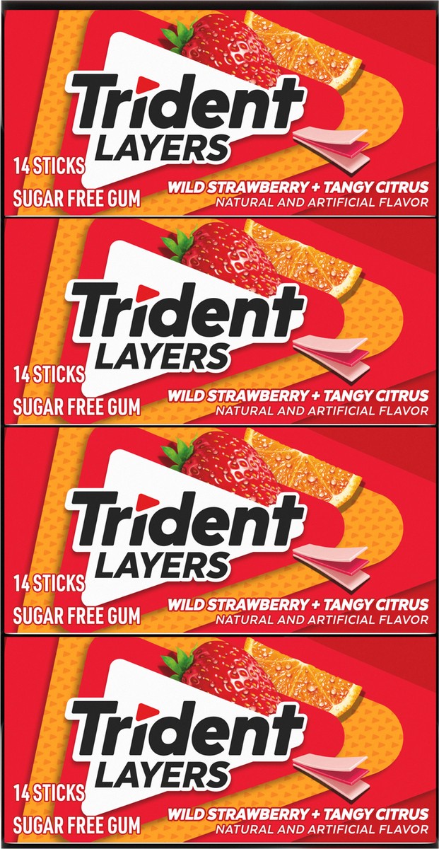 slide 6 of 9, Trident Layers Wild Strawberry & Tangy Citrus Sugar Free Gum, 12 Packs of 14 Pieces (168 Total Pieces), 14.22 oz