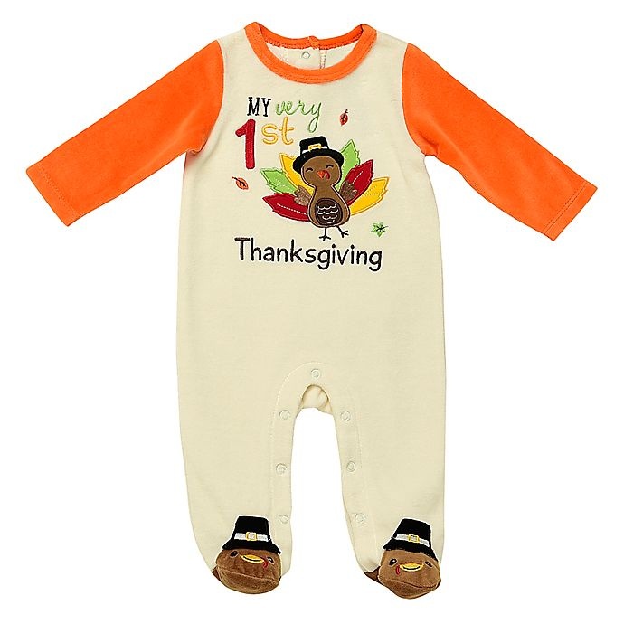 slide 1 of 1, Baby Starters Newborn First Thanksgiving Footie - Ivory/Orange, 1 ct