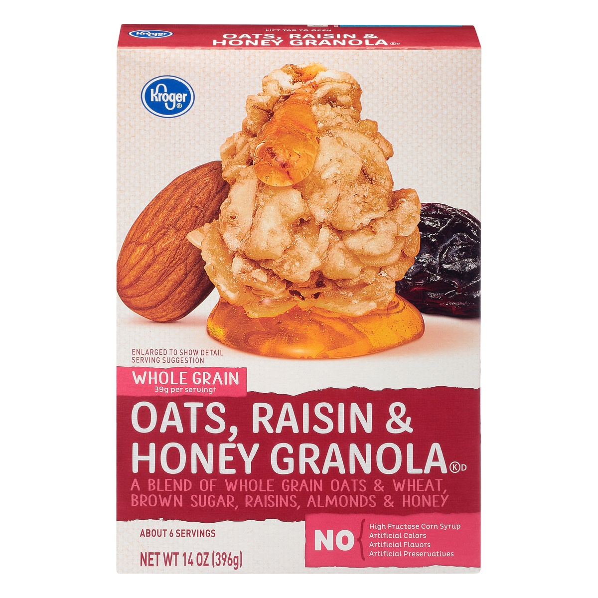 slide 1 of 1, Kroger Whole Grain Oats Raisin & Honey Granola Cereal, 14 oz