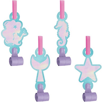 slide 1 of 1, Creative Converting Mermaid Shine Iridescent Party Blowouts with Medallions, 8 ct