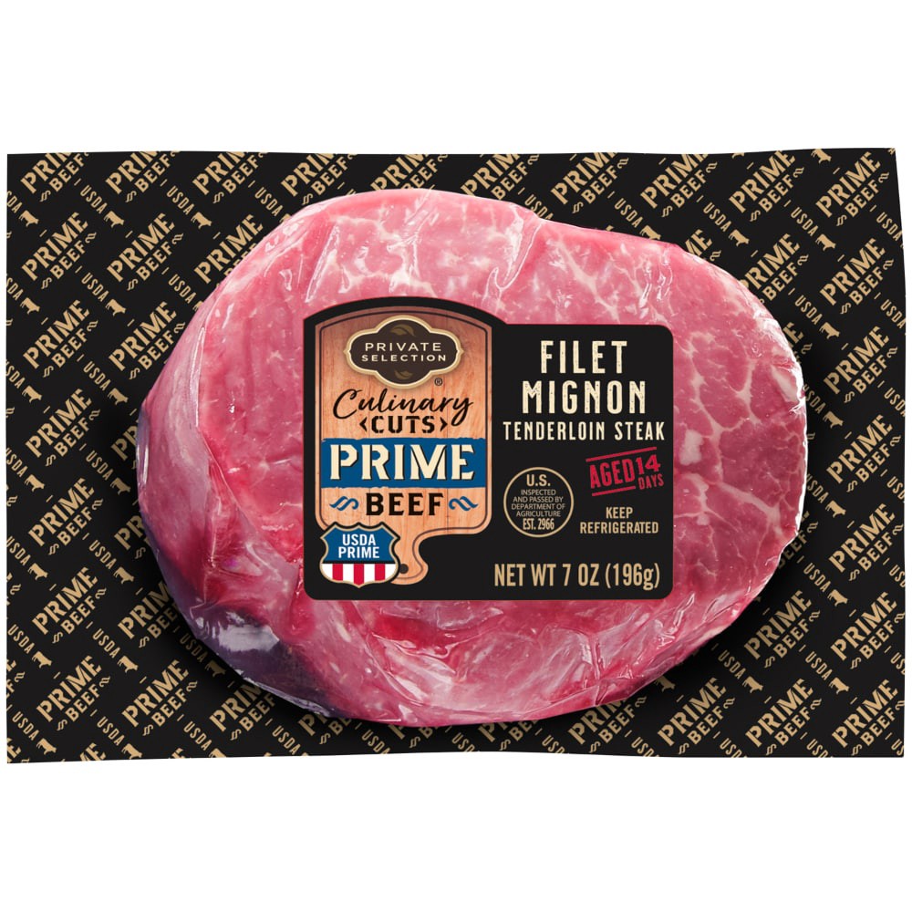 slide 1 of 2, Private Selection Culinary Cuts Prime Beef Filet Mignon Tenderloin Steak, 7 oz