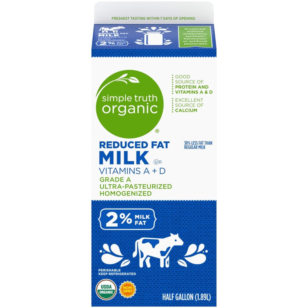 slide 3 of 5, Simple Truth Organic 2% Reduced Fat Milk, 1/2 gal