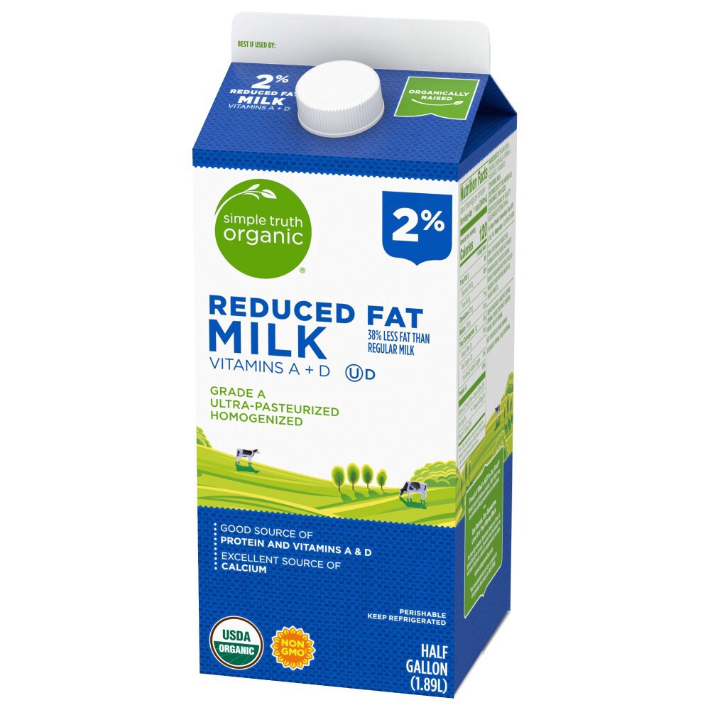 slide 4 of 6, Simple Truth Organic 2% Reduced Fat Milk, 1/2 gal