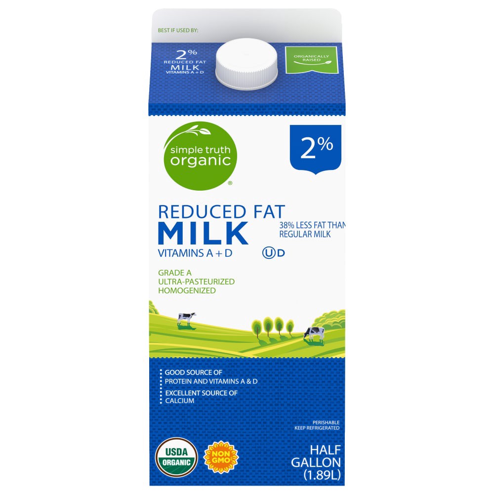 slide 1 of 5, Simple Truth Organic 2% Reduced Fat Milk, 1/2 gal