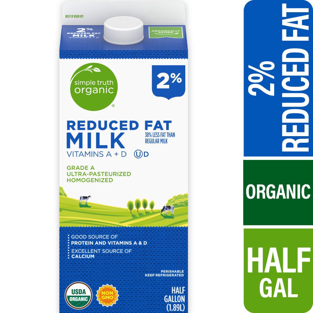 slide 1 of 6, Simple Truth Organic 2% Reduced Fat Milk, 1/2 gal