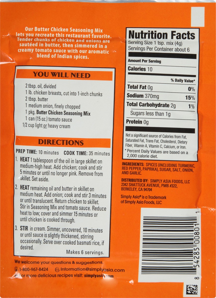 slide 8 of 8, Simply Asia Indian Essentials Indian Essentials Butter Chicken Seasoning Mix, 0.9 oz, 0.9 oz