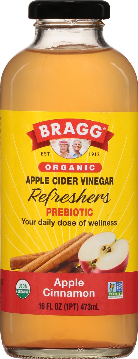 slide 1 of 12, Bragg Apple Cider Vinegar, Organic, Apple Cinnamon, Prebiotic- 16 oz, 16 fl oz