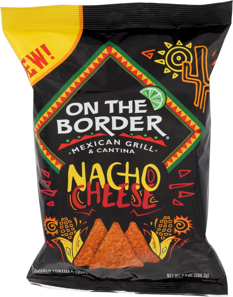 slide 1 of 1, On The Border Tortilla Chips Flavored Nacho Cheese, 9.5 oz