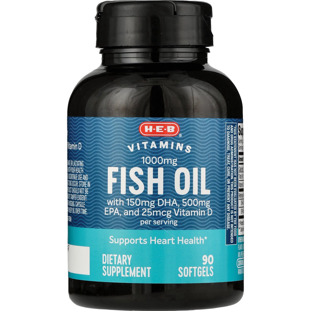 slide 1 of 1, H-E-B Vitamins Fish Oil with Vitamin D 1000 mg Softgels, 90 ct