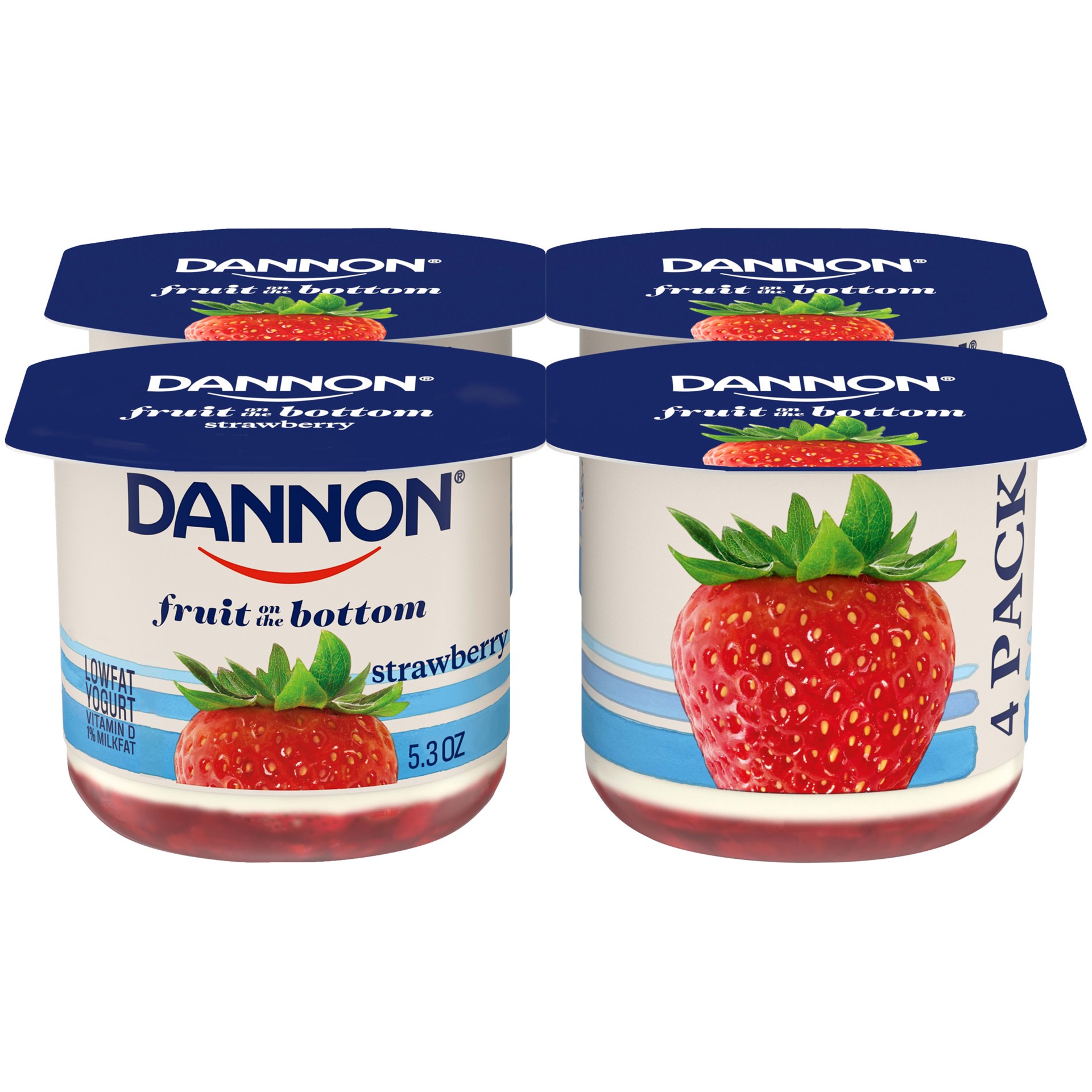 slide 1 of 1, Dannon Fruit on the Bottom Low Fat Regular Yogurt, Strawberry, 5.3 oz., 4 Pack, 5.3 oz