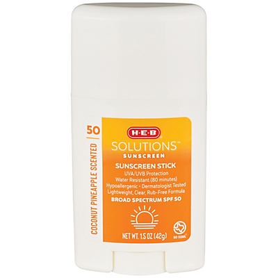 slide 1 of 1, H-E-B Solutions Coconut Pineapple SPF 50 Sunscreen Stick, 1.5 oz