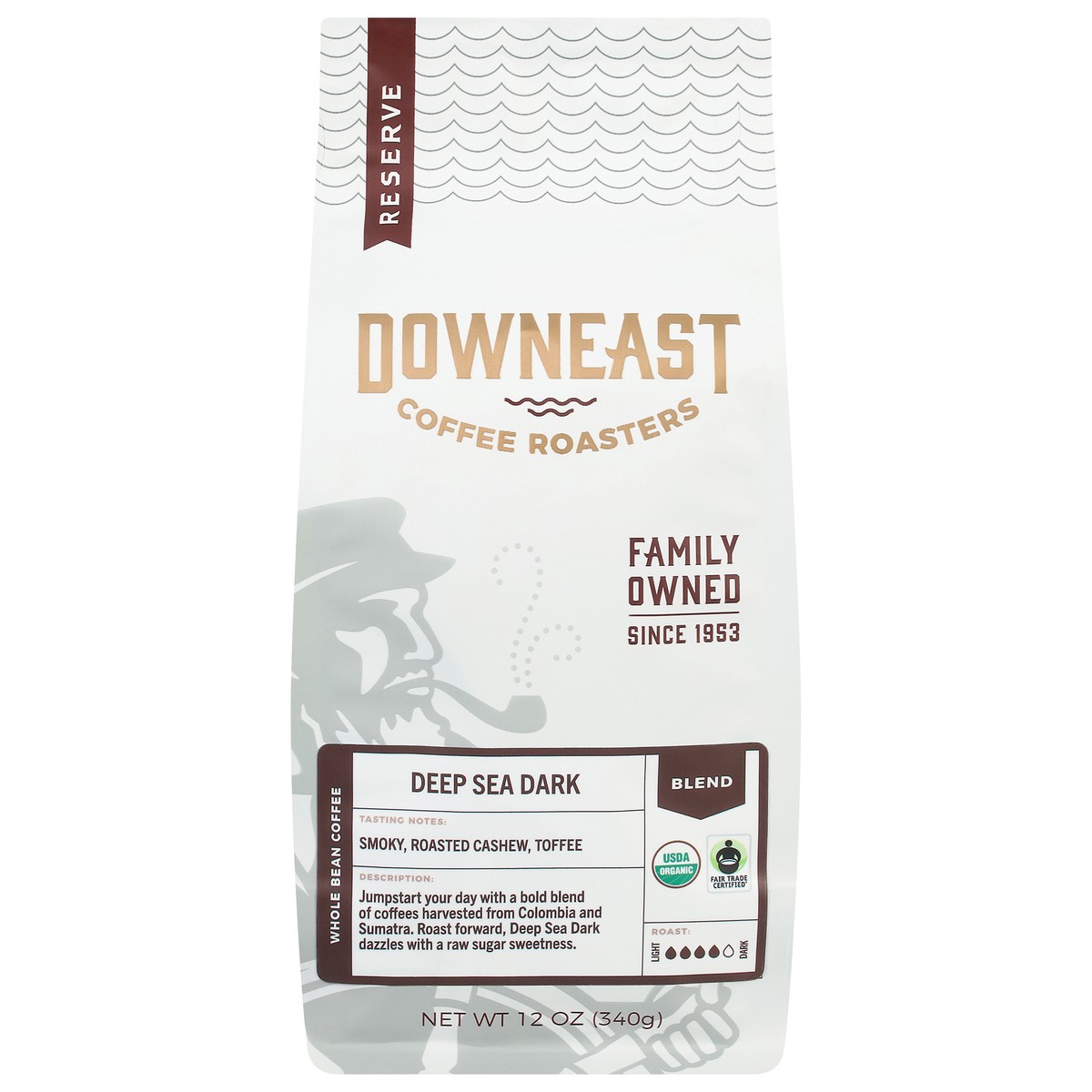 slide 3 of 4, Downeast Coffee Roasters Whole Bean Dark Roast Deep Sea Dark Coffee 12 oz, 12 oz