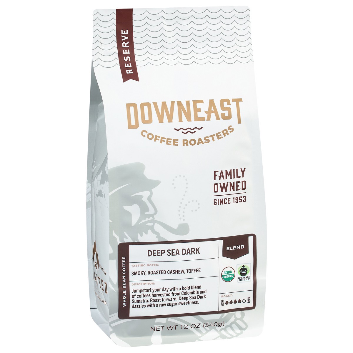 slide 2 of 4, Downeast Coffee Roasters Whole Bean Dark Roast Deep Sea Dark Coffee 12 oz, 12 oz