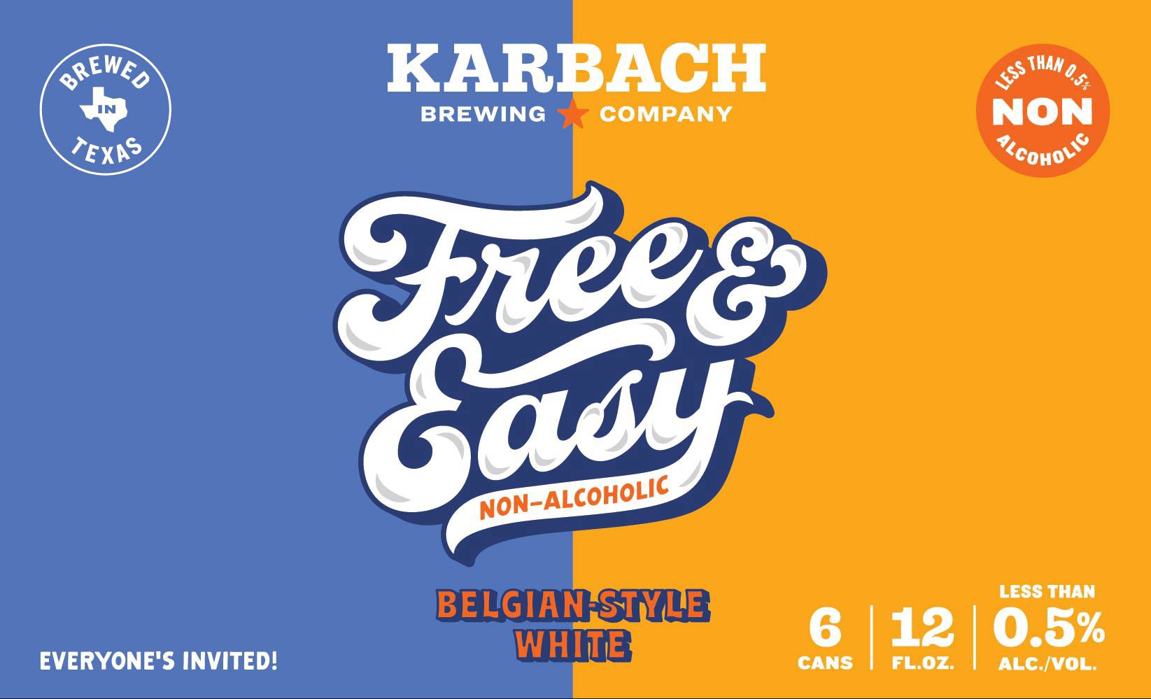 slide 1 of 1, Karbach Brewing Non-Alcoholic Free and Easy Belgian-Style White Beer 12 oz Cans, 12 oz