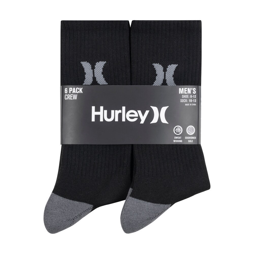 slide 1 of 3, Hurley Mens Crew Socks - Black, 6 ct