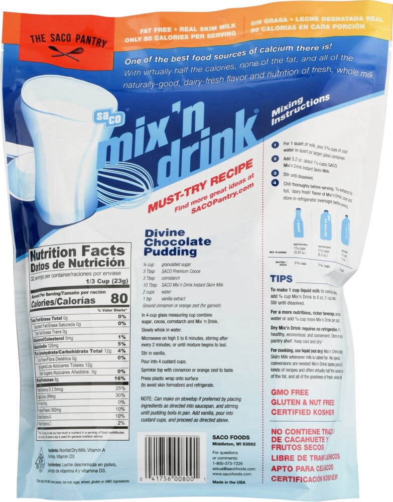 slide 3 of 4, SACO Dry Milk Instant Non Fat, 1 ct