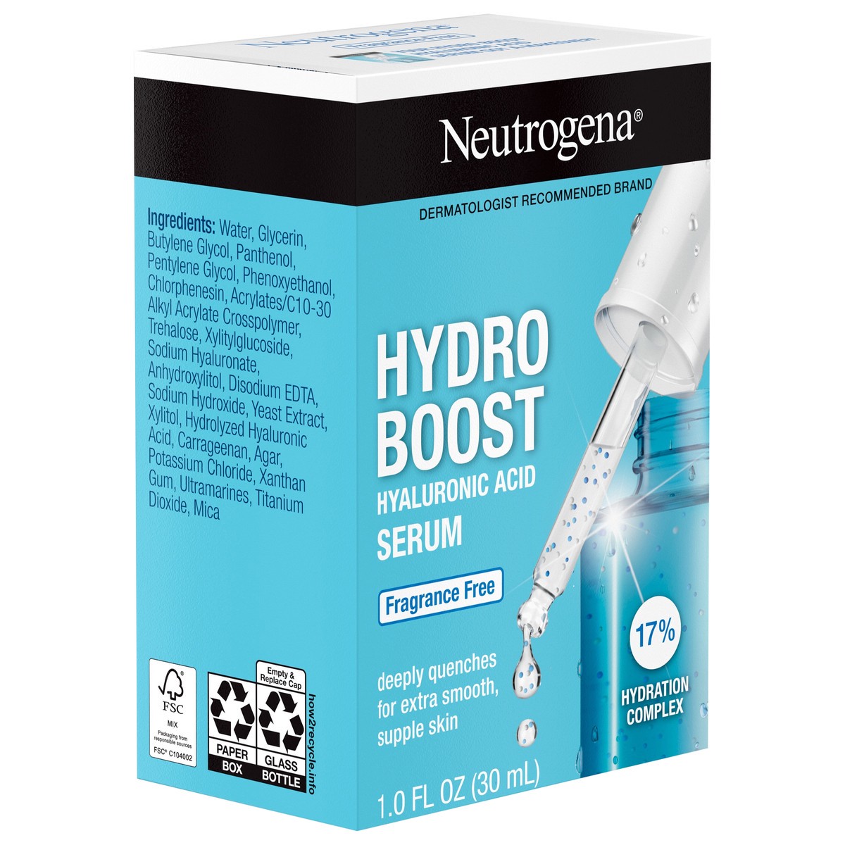 slide 6 of 8, Neutrogena Hydro Boost Hyaluronic Acid Serum For Face with Vitamin B5, Lightweight Hydrating Face Serum for Dry Skin, Oil-Free, Non-Comedogenic, Fragrance Free, 1 oz, 1 fl oz