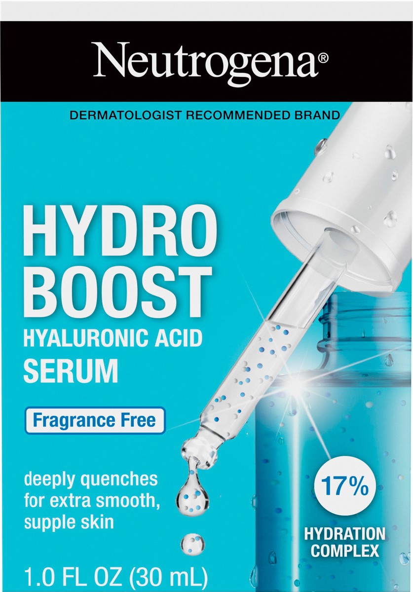 slide 4 of 8, Neutrogena Hydro Boost Hyaluronic Acid Serum For Face with Vitamin B5, Lightweight Hydrating Face Serum for Dry Skin, Oil-Free, Non-Comedogenic, Fragrance Free, 1 oz, 1 fl oz