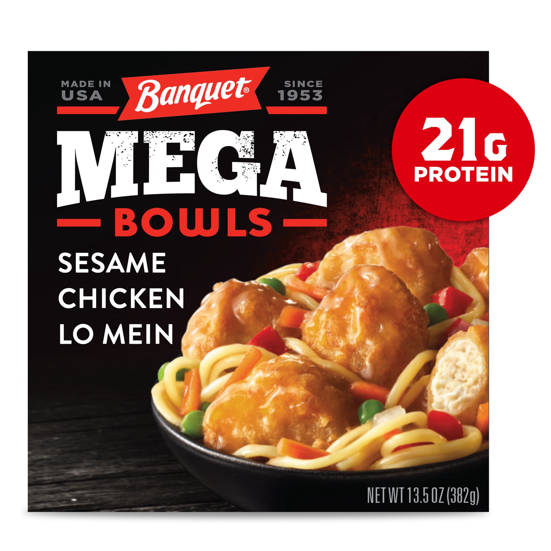 slide 1 of 5, Banquet Mega Bowls Frozen Meal, Sesame Chicken Lo Mein, 13.5 oz., 13.5 oz