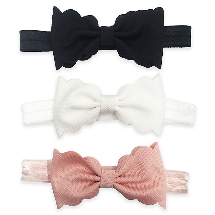 slide 1 of 1, Tiny Treasures Infant Scallop Bow Headbands - Pink/White/Black, 3 ct