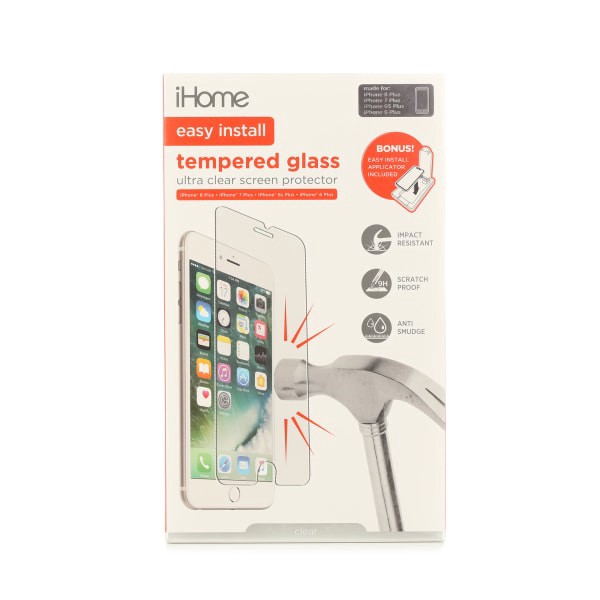 slide 3 of 3, iHome Tempered Glass Screen Protector For Apple Iphone 6 Plus/7 Plus/8 Plus, Clear, Ih8Ps530C-Od, 1 ct
