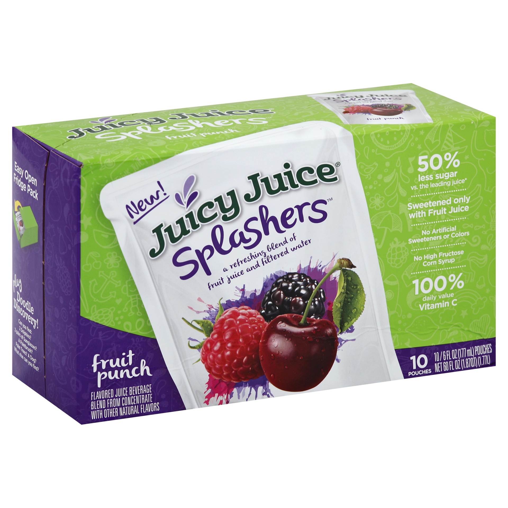 slide 1 of 1, Juicy Juice Splashers Fruit Punch Flavored Juice Beverage Pouches - 10 ct; 6 fl oz, 10 ct; 6 fl oz