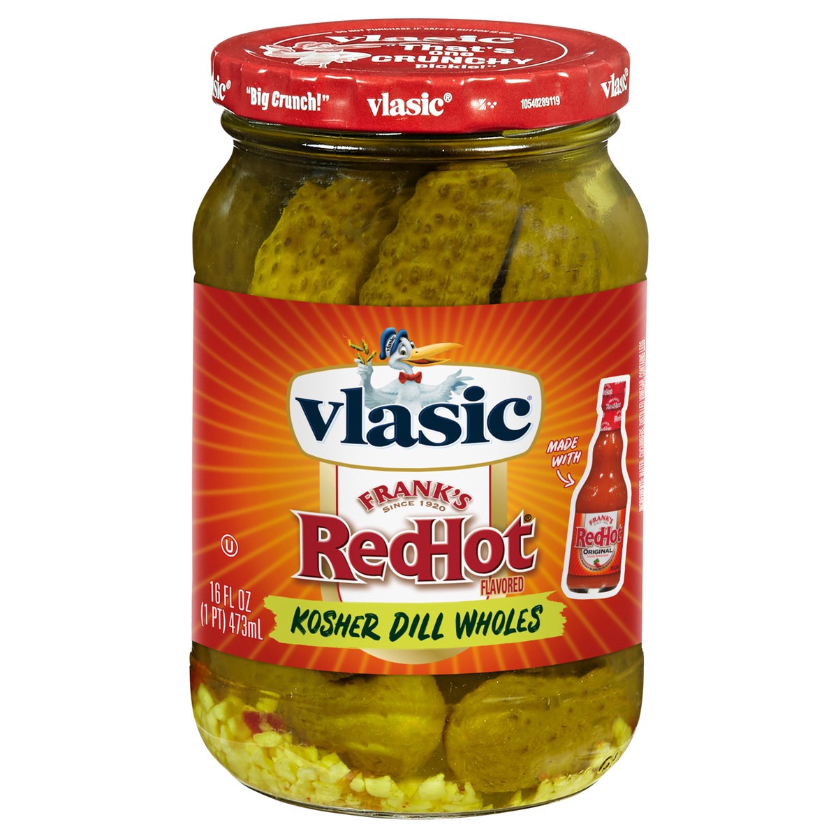slide 1 of 5, Vlasic Frank's RedHot Original Cayenne Pepper Sauce Flavored Kosher Dill Whole Pickles- 16 oz, 16 oz