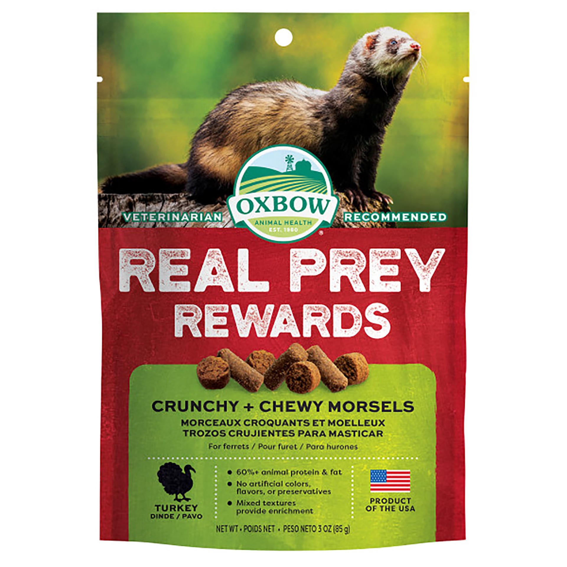 slide 1 of 1, Oxbow Real Prey Rewards Crunchy & Chewy Turkey Ferret Treats, 3 oz., 1 ct