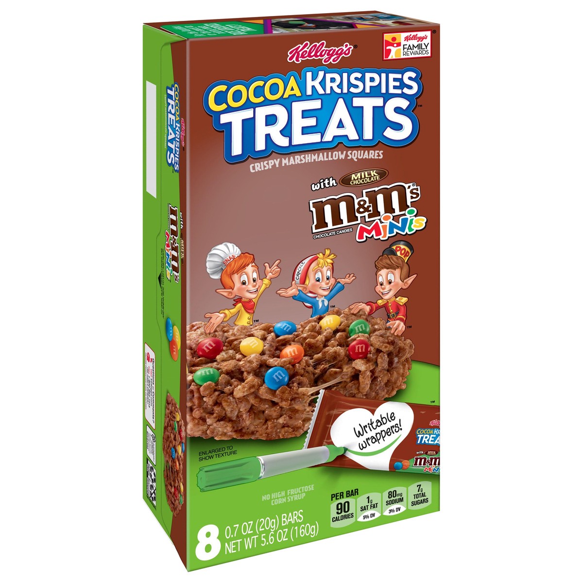 slide 6 of 10, Cocoa Krispies Treats Crispy Marshmallow Squares Chocolate with M&Ms Minis, 5.6 oz, 8 Count, 5.6 oz