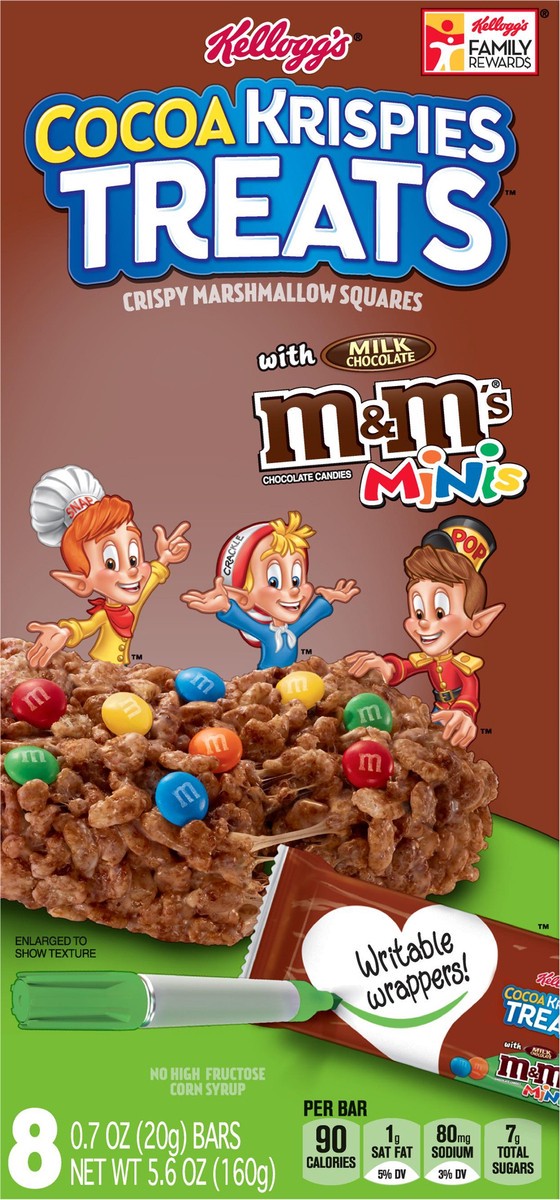 slide 1 of 10, Cocoa Krispies Treats Crispy Marshmallow Squares Chocolate with M&Ms Minis, 5.6 oz, 8 Count, 5.6 oz