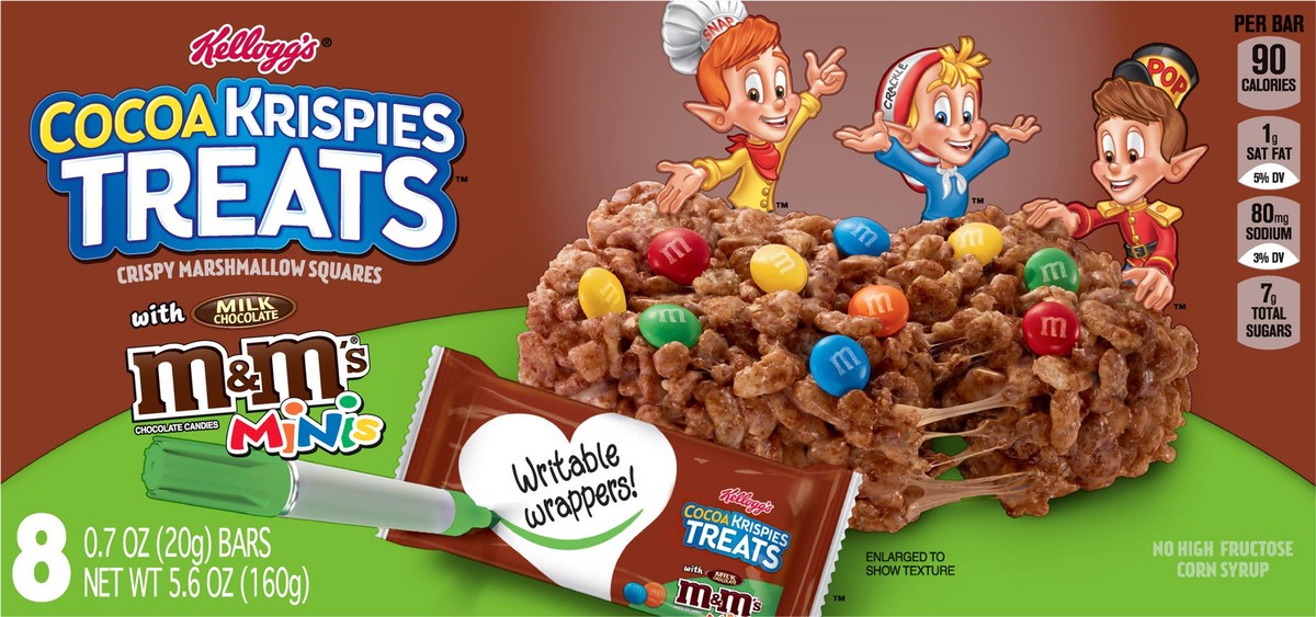 slide 5 of 10, Cocoa Krispies Treats Crispy Marshmallow Squares Chocolate with M&Ms Minis, 5.6 oz, 8 Count, 5.6 oz
