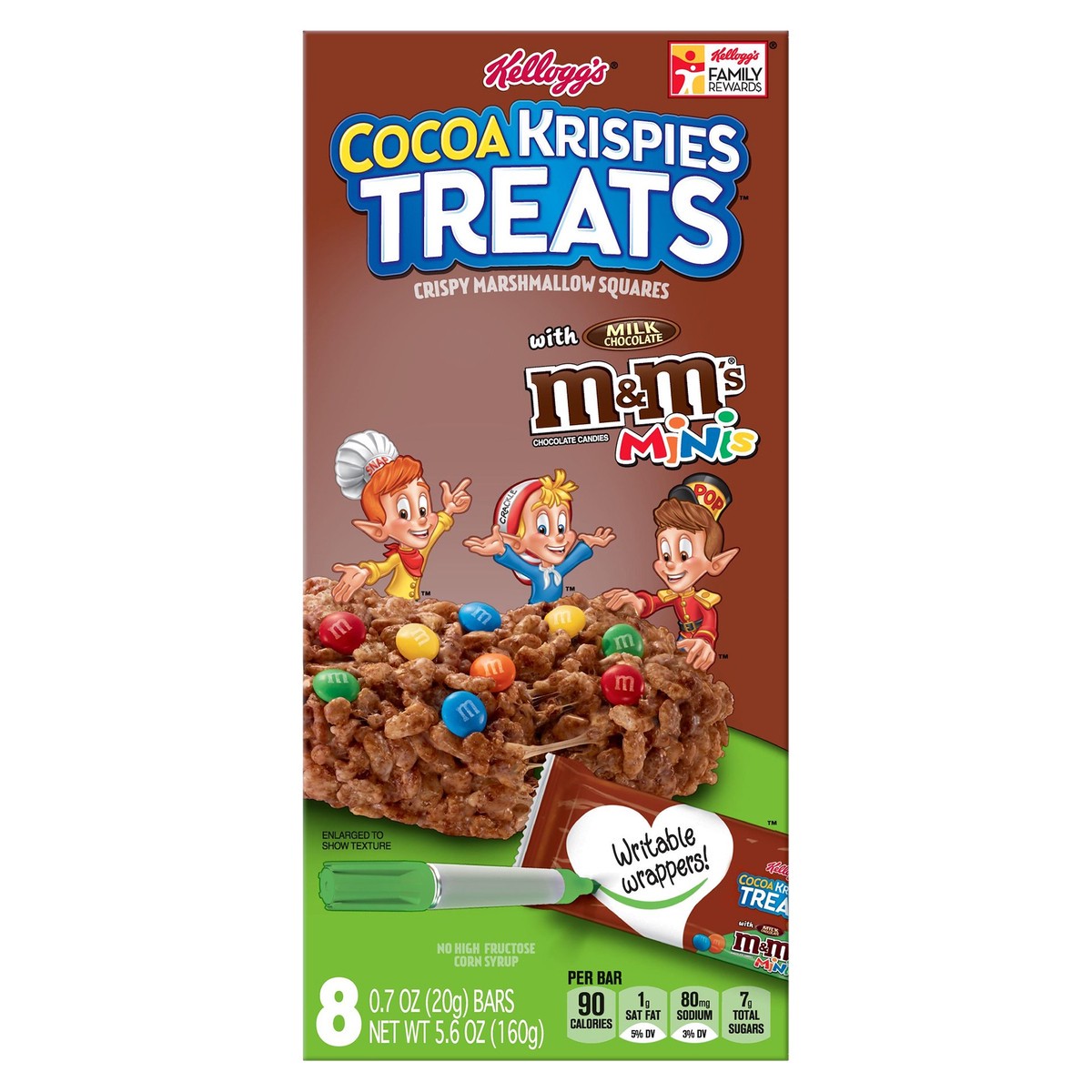 slide 4 of 10, Cocoa Krispies Treats Crispy Marshmallow Squares Chocolate with M&Ms Minis, 5.6 oz, 8 Count, 5.6 oz