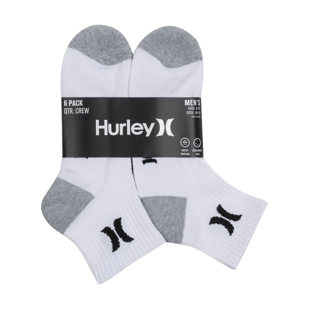 slide 3 of 3, Hurley Mens Quarter Crew Socks - White, 6 ct