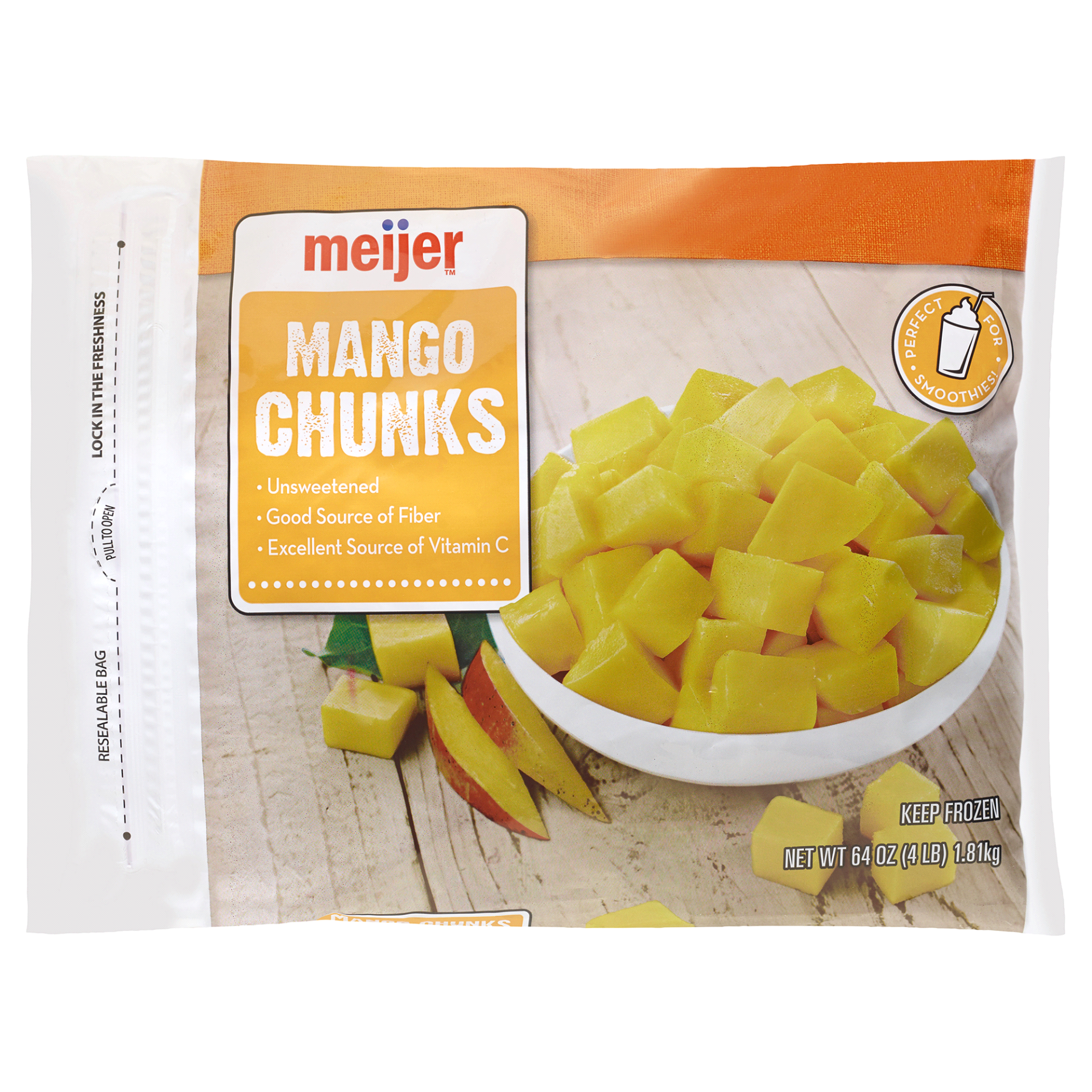 slide 1 of 2, Meijer Frozen Fruit, Mango Chunks, 64 oz