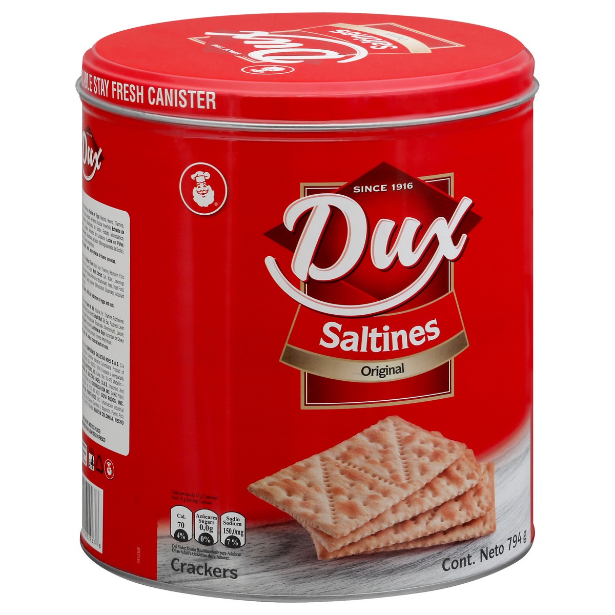 slide 2 of 13, Dux Saltin Galletas Originale (Saltine Crackers) Canister, 794 g