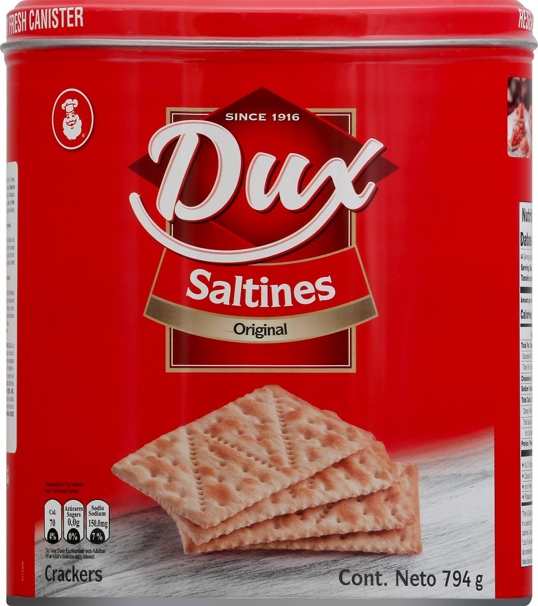 slide 1 of 13, Dux Saltin Galletas Originale (Saltine Crackers) Canister, 794 g