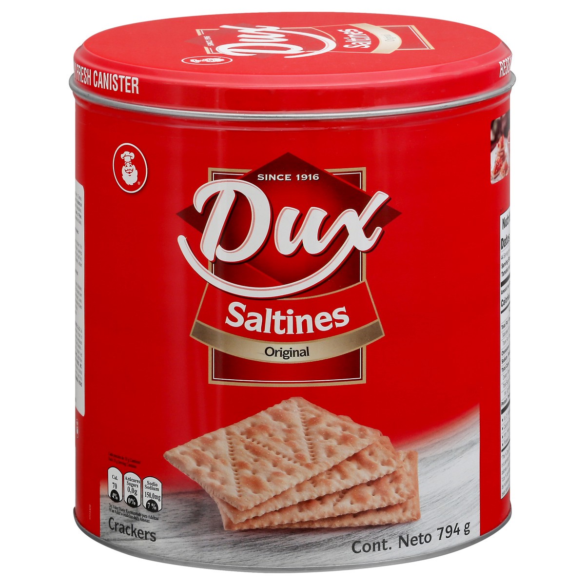 slide 1 of 13, Dux Saltin Galletas Originale (Saltine Crackers) Canister, 794 g