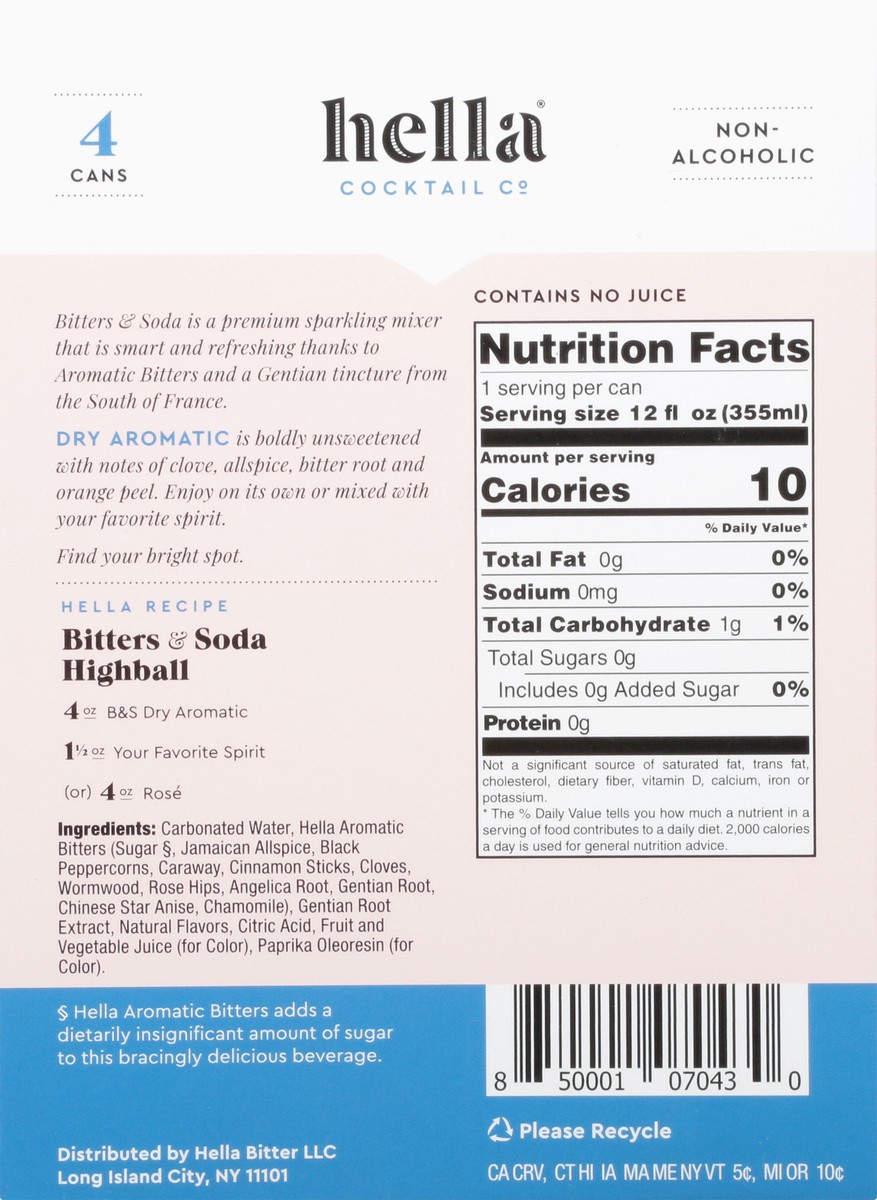 slide 8 of 13, Hella Cocktail Co. 4 Pack Dry Aromatic Bitters & Soda 4 - 12 fl oz Cans, 33.6 oz
