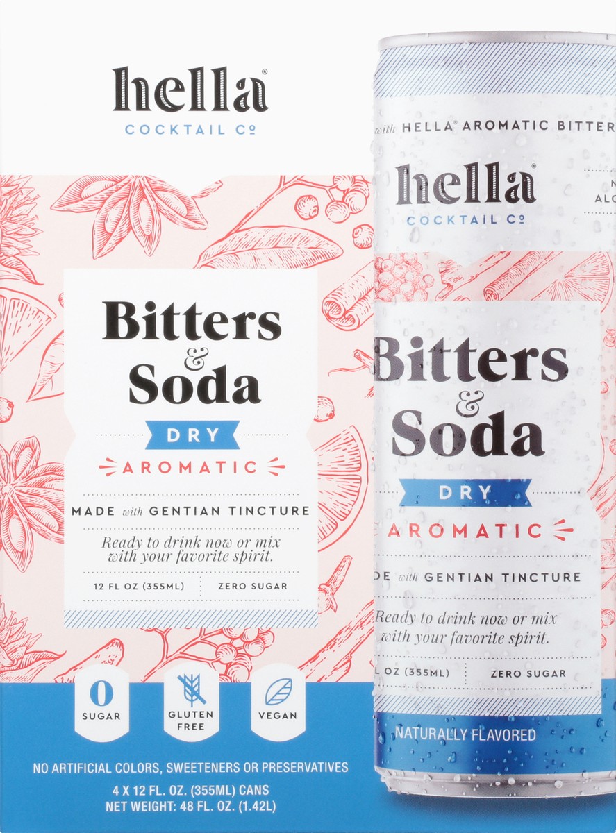 slide 5 of 13, Hella Cocktail Co. 4 Pack Dry Aromatic Bitters & Soda 4 - 12 fl oz Cans, 33.6 oz