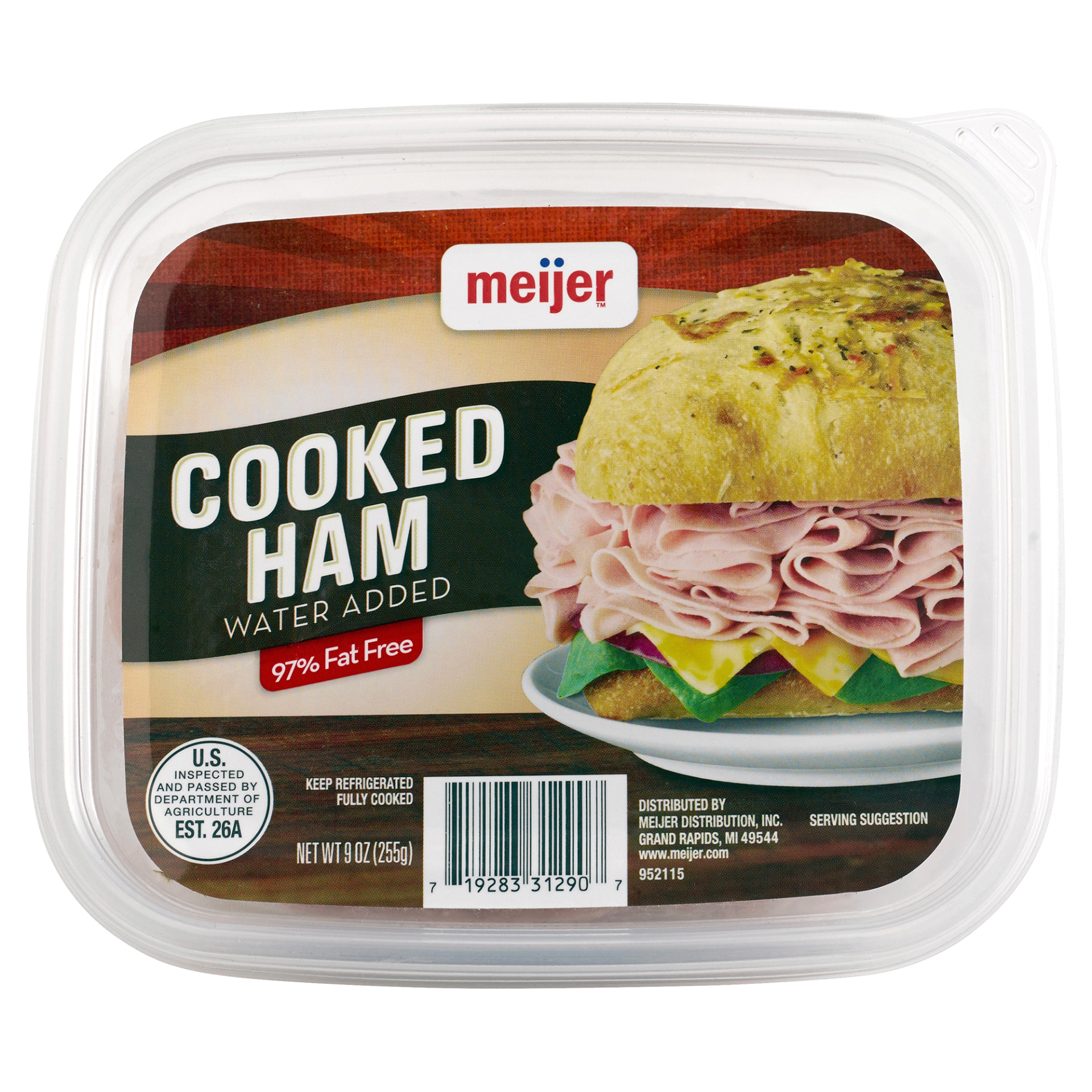 slide 1 of 2, Meijer Lunchmeat Thin Sliced Cooked Ham Tub, 9 oz