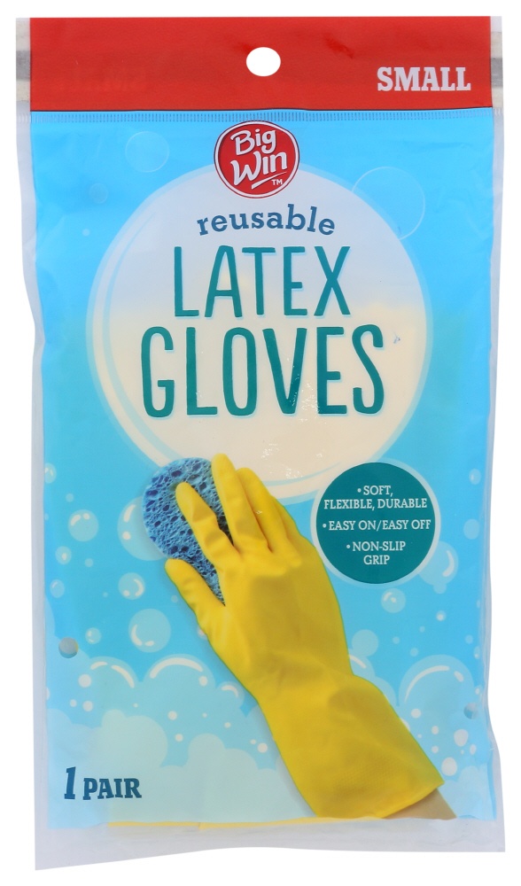 slide 1 of 2, Big Win Latex Gloves, Small 1 pair, 1 ct