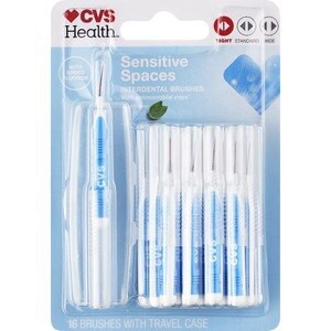 slide 1 of 1, CVS Health Sensitive Spaces Interdental Brushes, Mint, 16 Ct, 16 ct