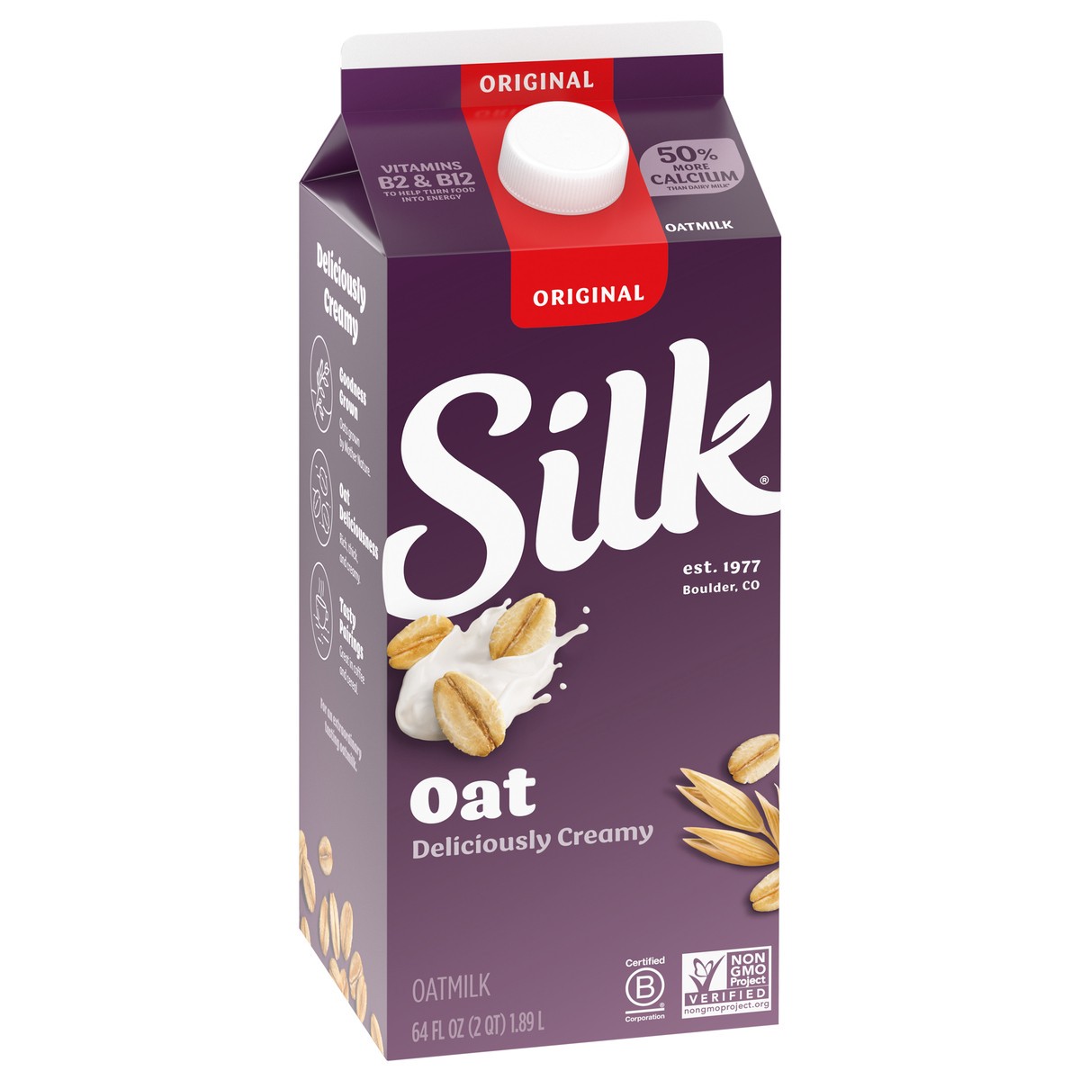 slide 6 of 9, Silk Oat Milk, Original, Dairy Free, Gluten Free, 64 FL OZ Half Gallon, 59 fl oz