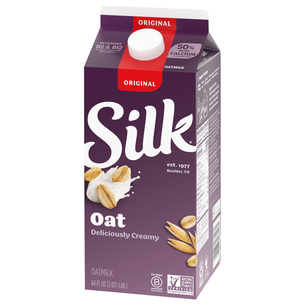 slide 5 of 9, Silk Oat Milk, Original, Dairy Free, Gluten Free, 64 FL OZ Half Gallon, 59 fl oz