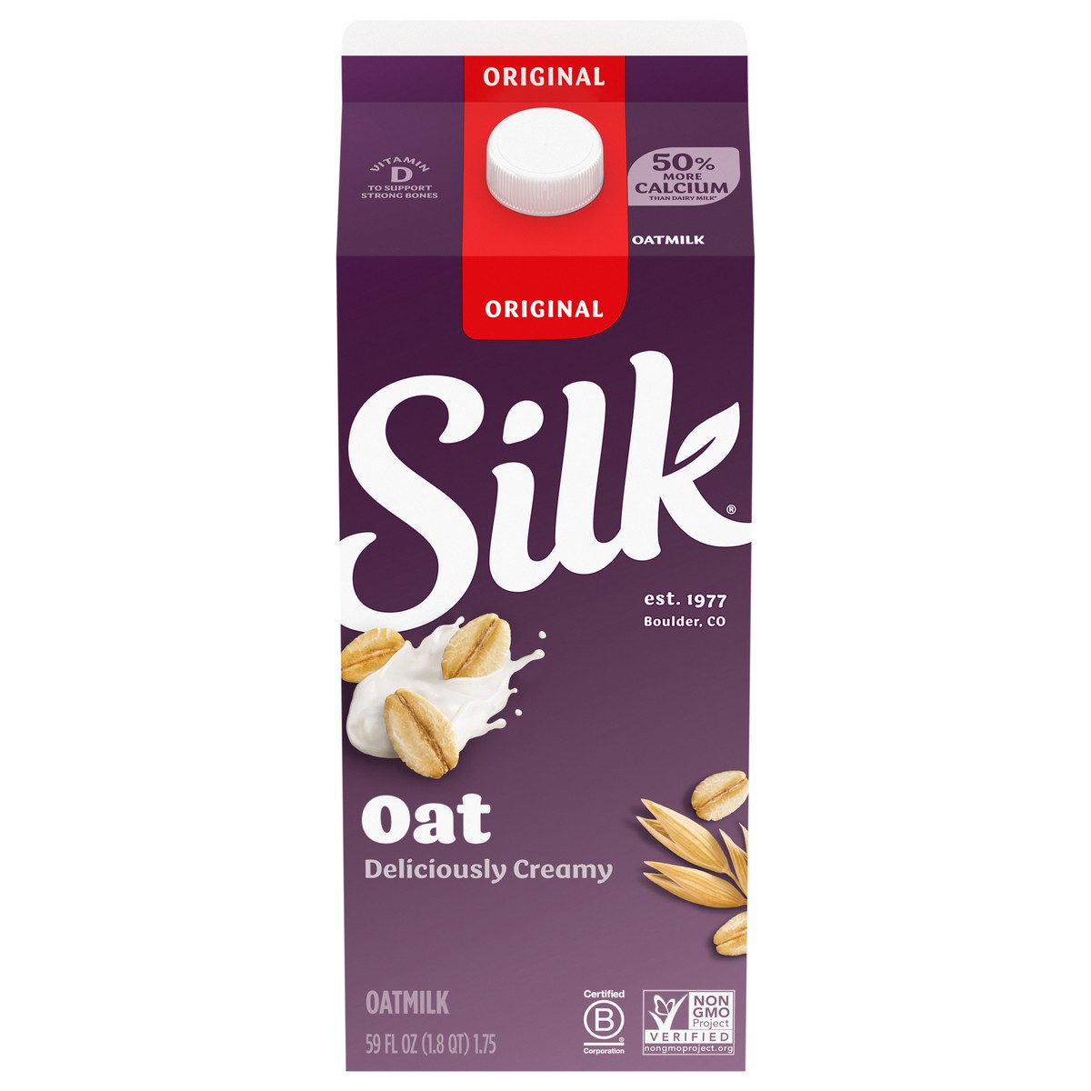 slide 1 of 9, Silk Oat Milk, Original, Dairy Free, Gluten Free, 64 FL OZ Half Gallon, 59 fl oz
