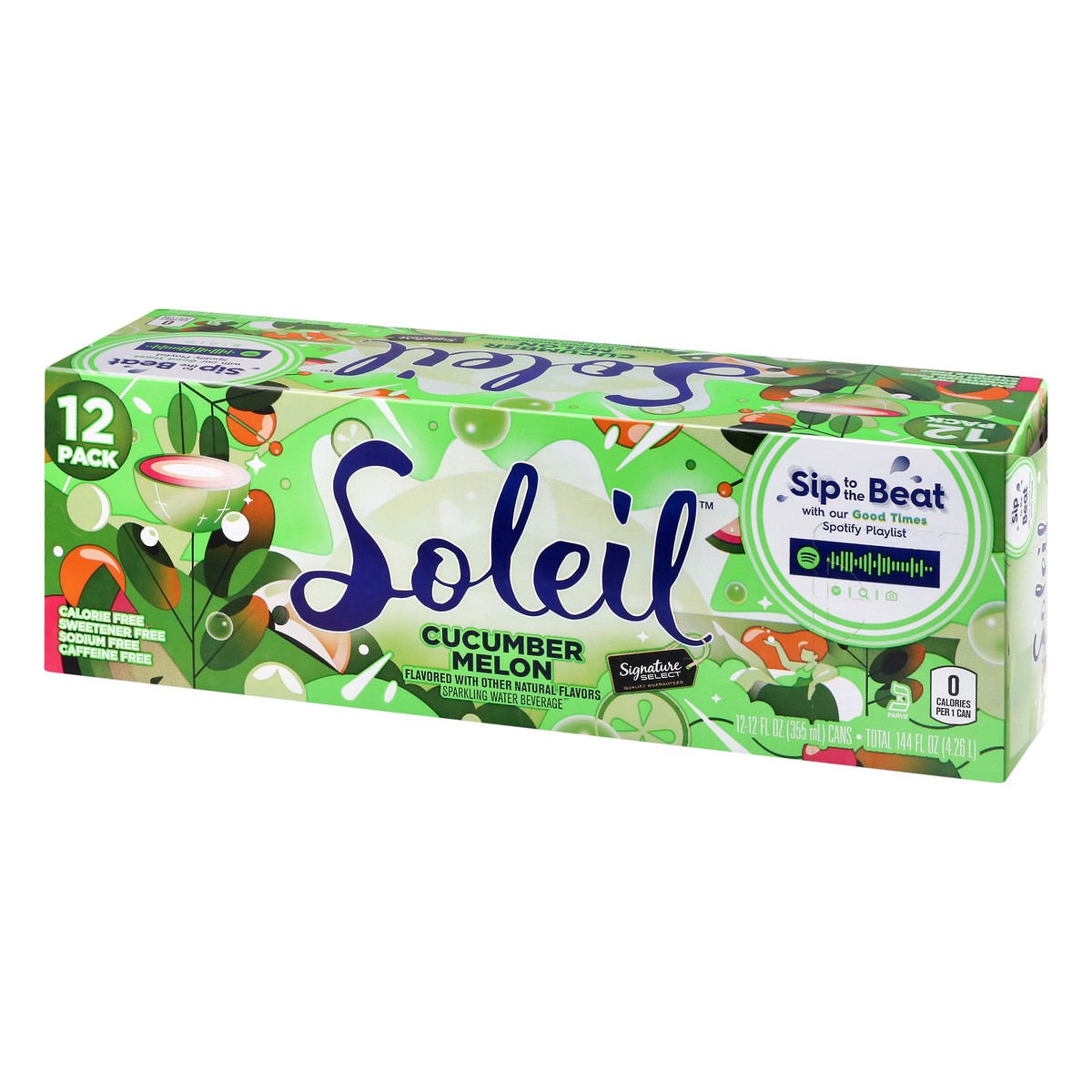 slide 10 of 13, Soleil 12 Pack Cucumber Melon Sparkling Water 12 ea - 12 ct, 12 ct; 12 fl oz