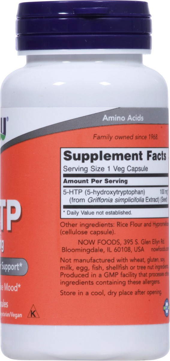 slide 8 of 9, NOW Supplements 5-HTP 100 mg - 60 Veg Capsules, 60 ct