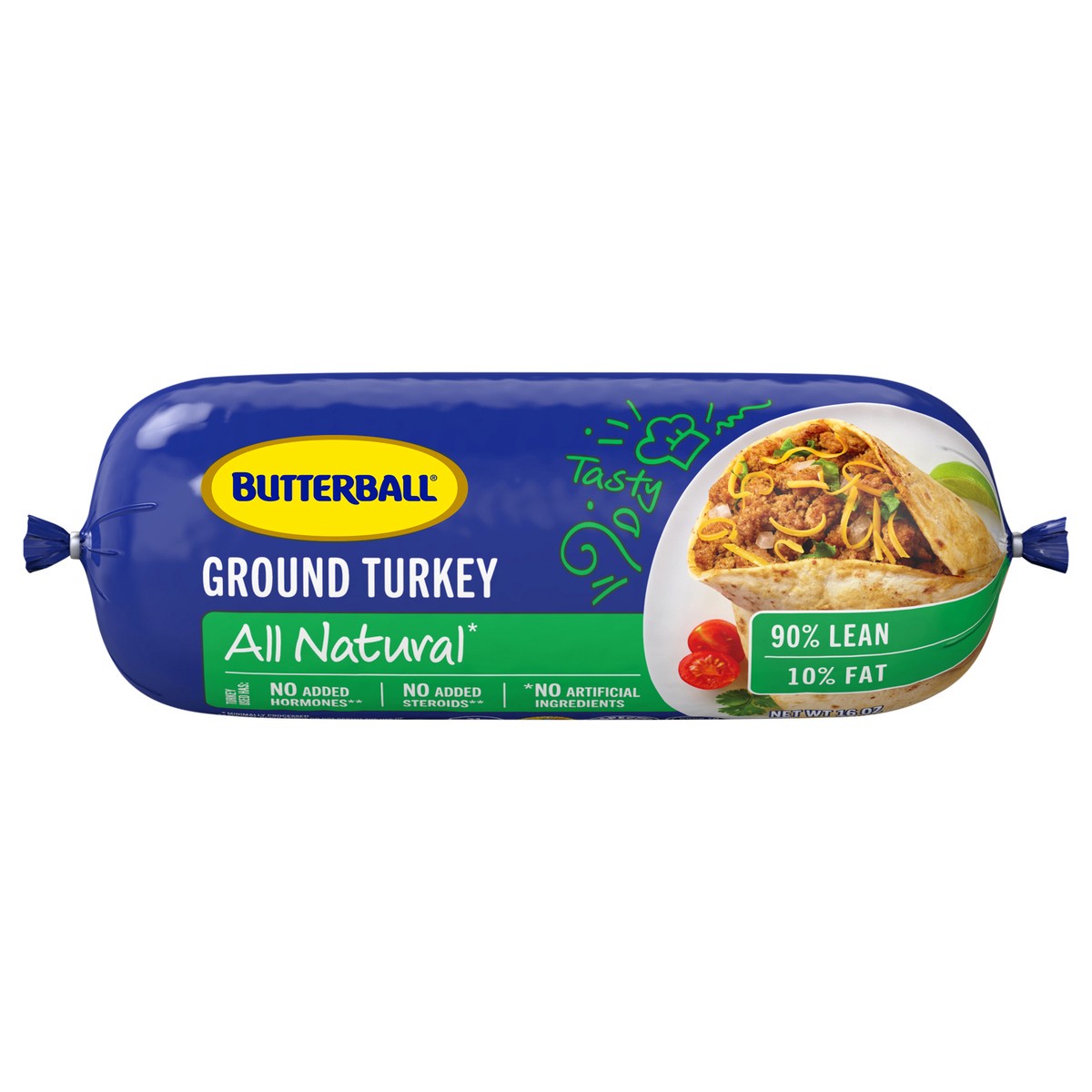 slide 1 of 4, Butterball All Natural Fresh Ground Turkey, 90%/10%, 16oz, 1 Roll, 16 oz
