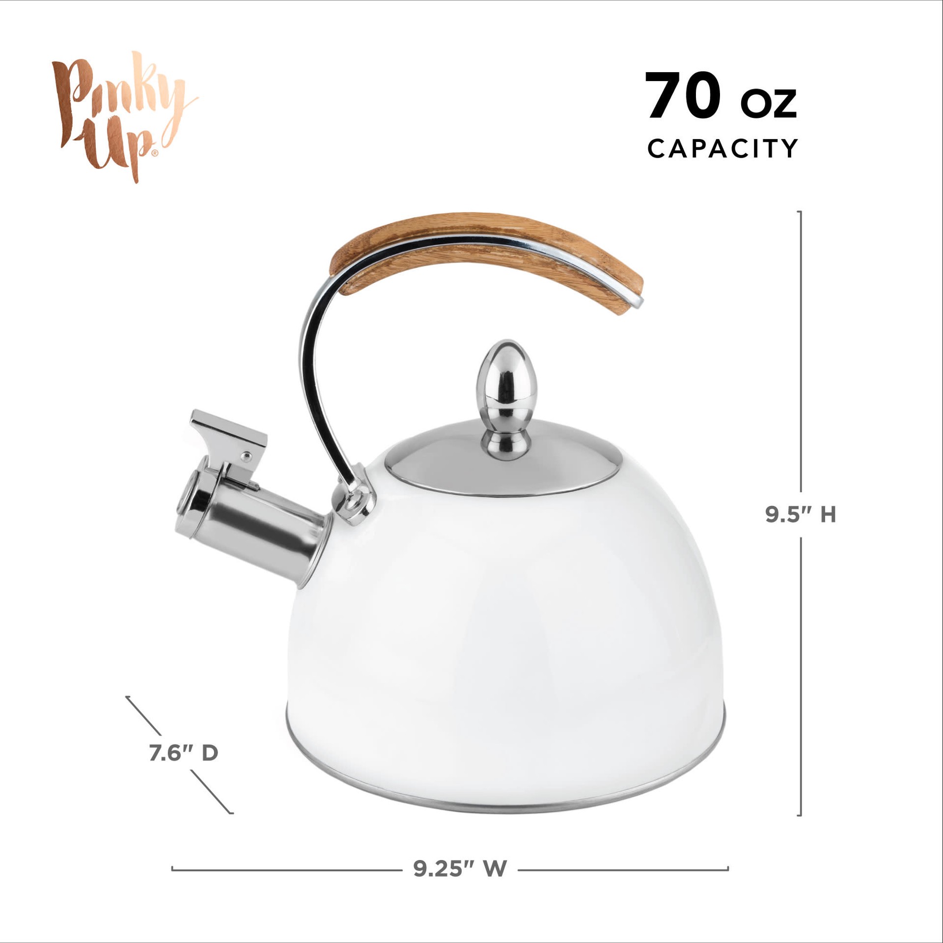 slide 4 of 5, Pinky Up Presley White 70 Oz Tea Kettle, Stovetop Induction Stainless Steel Whistling Kettle, 1 cnt